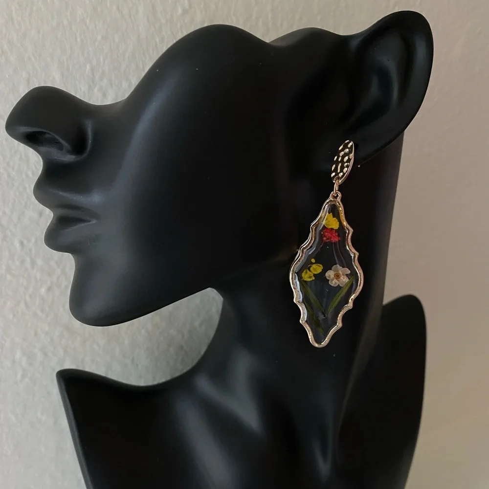 Flower Watercolor Drop Earrings - Picture 3 of 9
